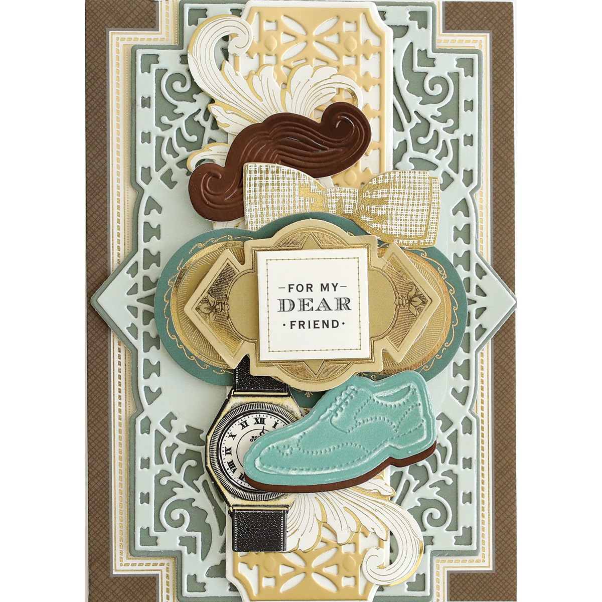 a card with a picture of a shoe and a clock.
