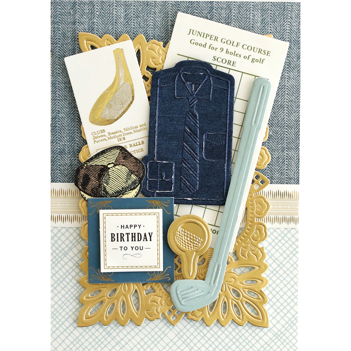 a close up of a birthday card with items.