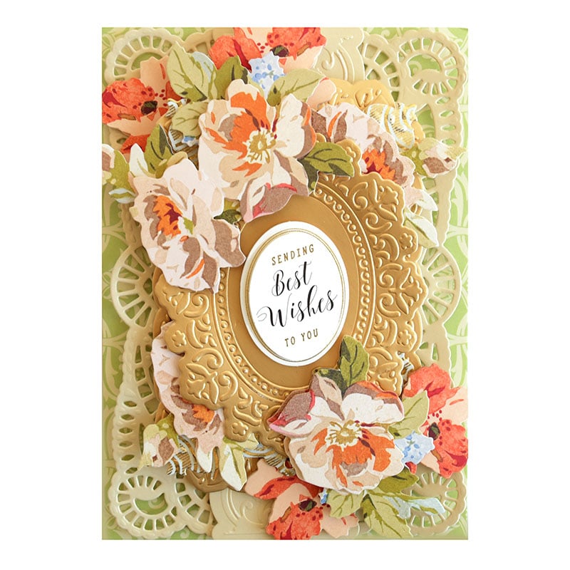 a close up of a card with flowers on it.