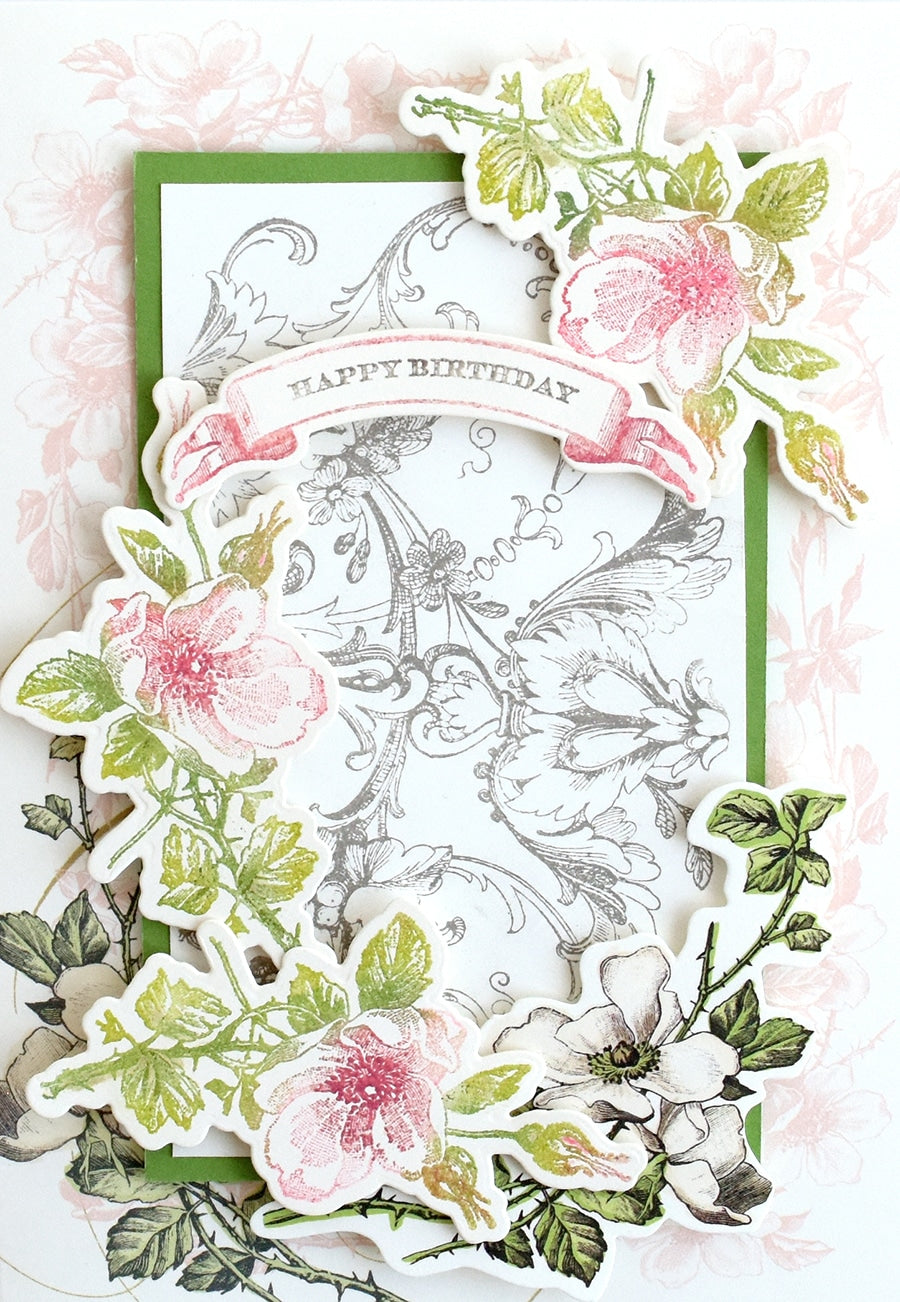 a close up of a card with flowers on it.