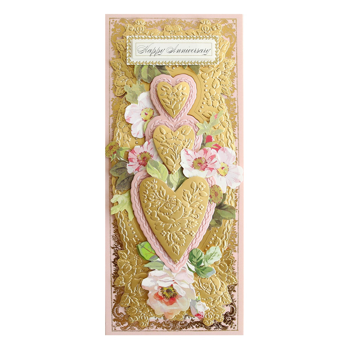 a card with a heart and flowers on it.