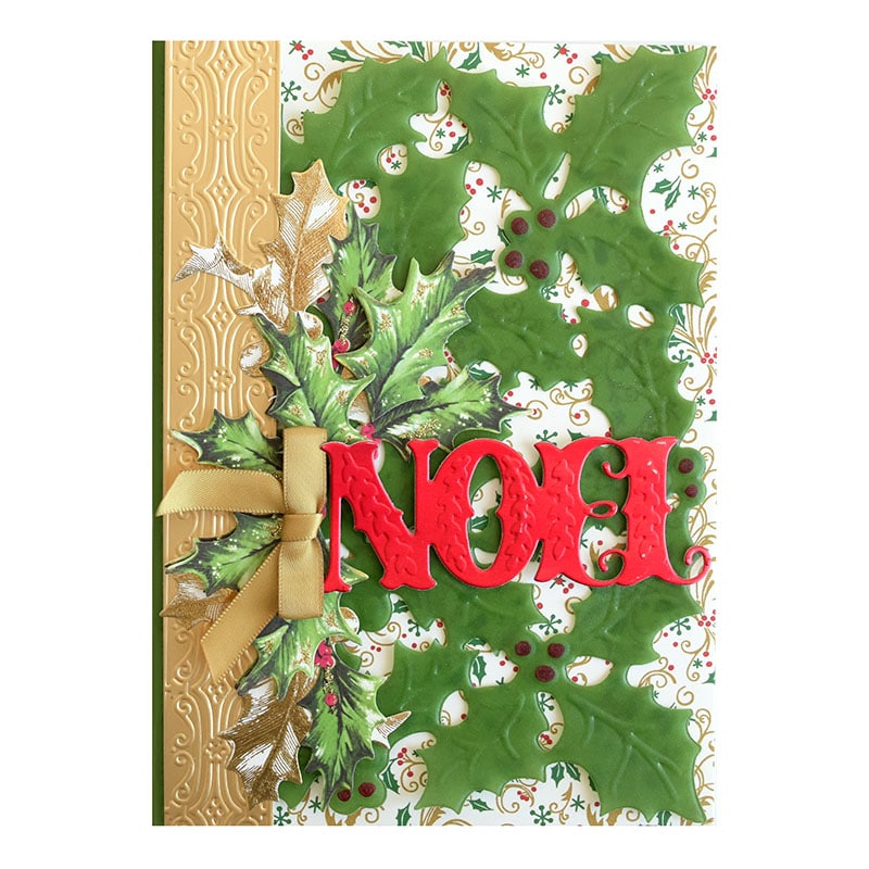 a close up of a christmas card with a bow.