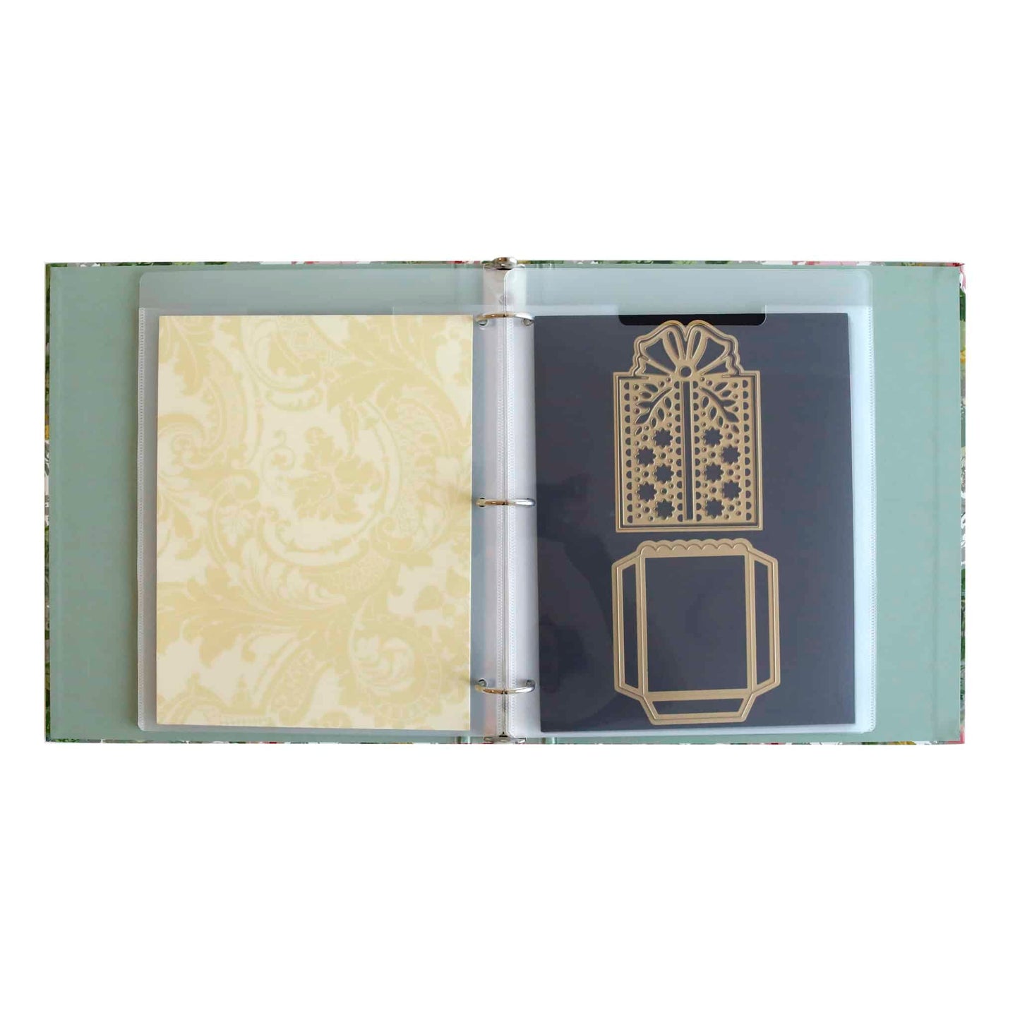 an open book with a design on it.