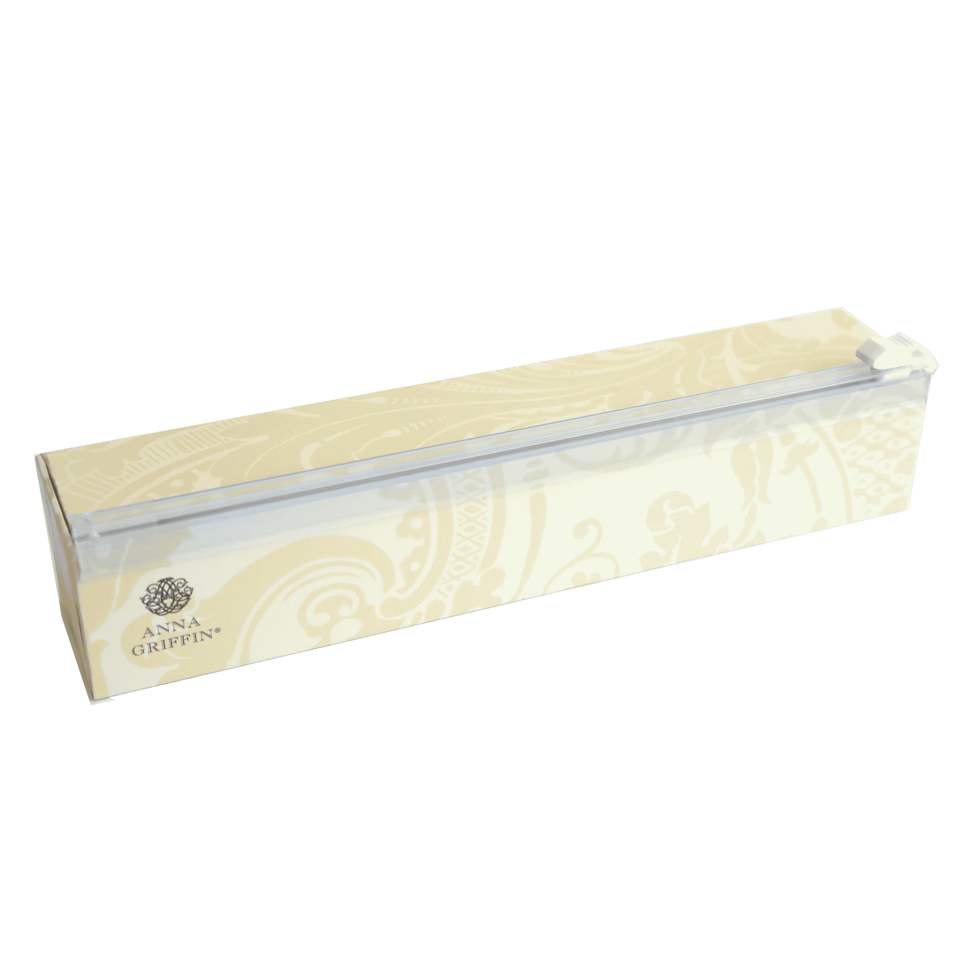 a white box with a gold design on it.