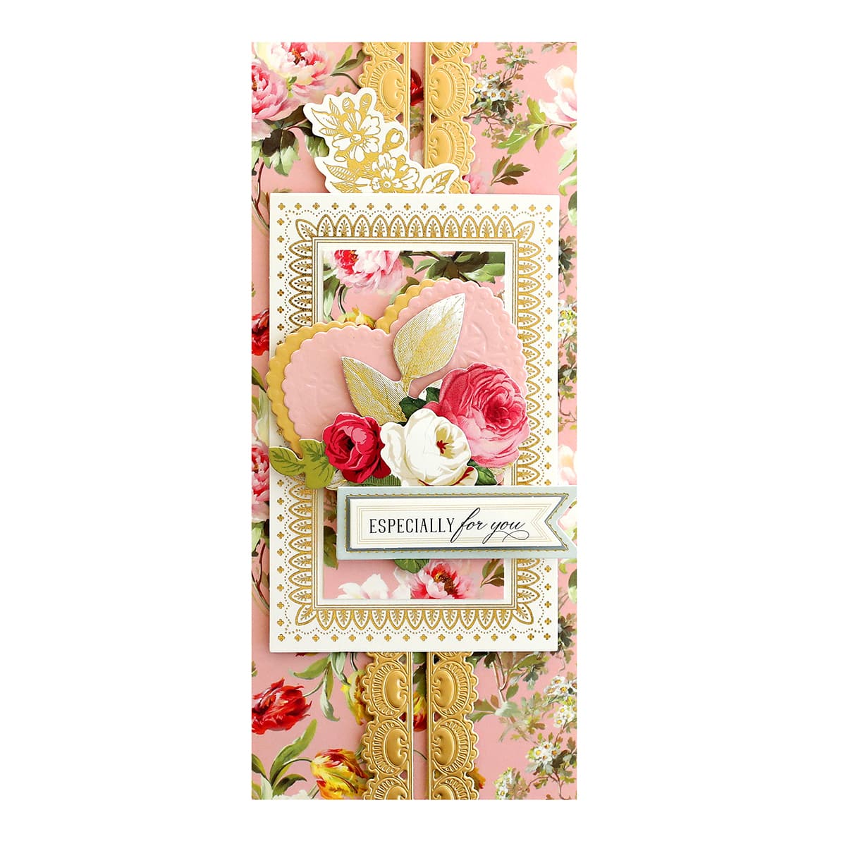 a close up of a card with flowers on it.