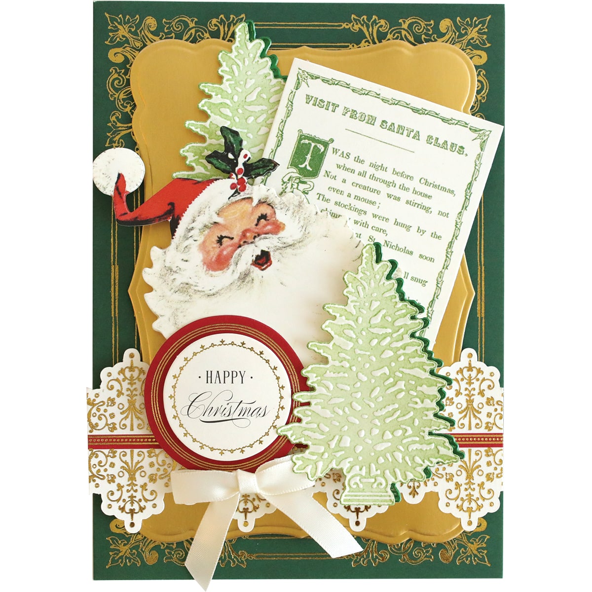 a christmas card with a santa clause on it.