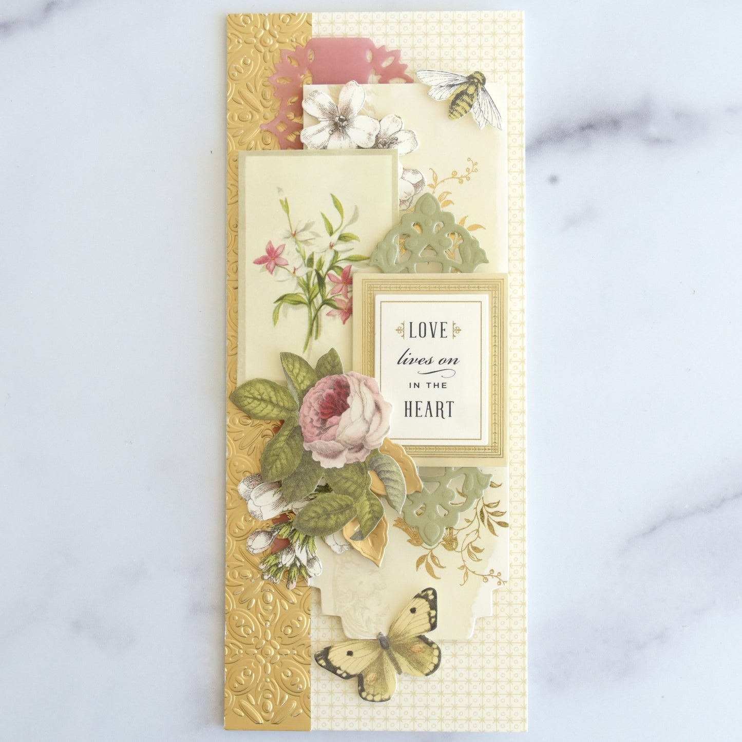 a close up of a card on a table.