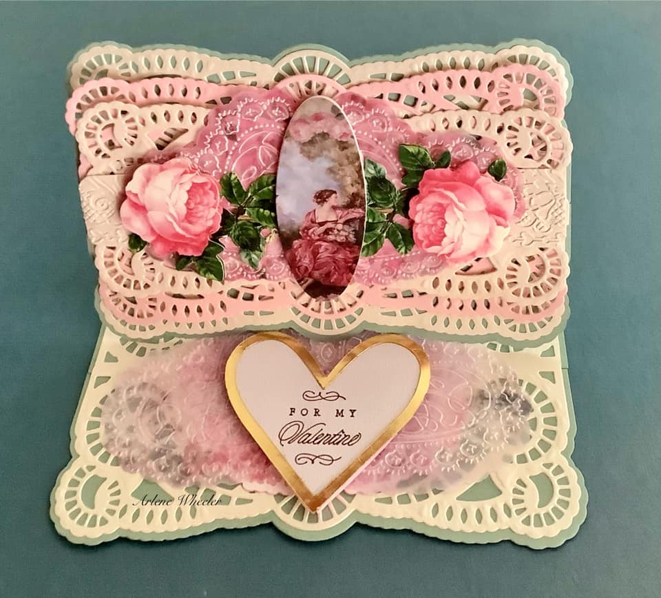 lacy pink, cream and blue vintage inspired valentine