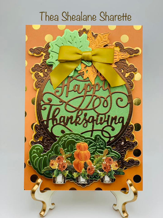 Happy Thanksgiving card in orange, brown and green