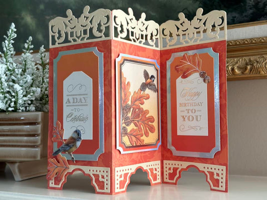 Orange folded screen card with birthday accents