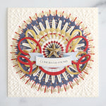white, embossed card with firework-like layers and fun flourishes.