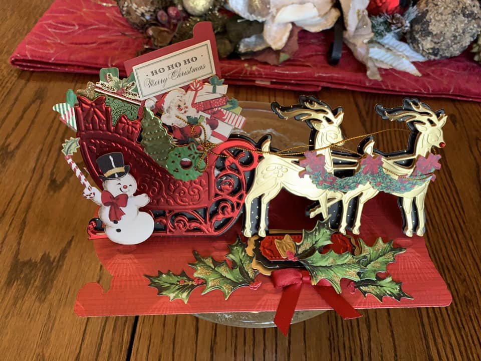 Santa's sleigh, Santa and reindeer card