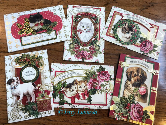 Various holiday cards with dogs and cats