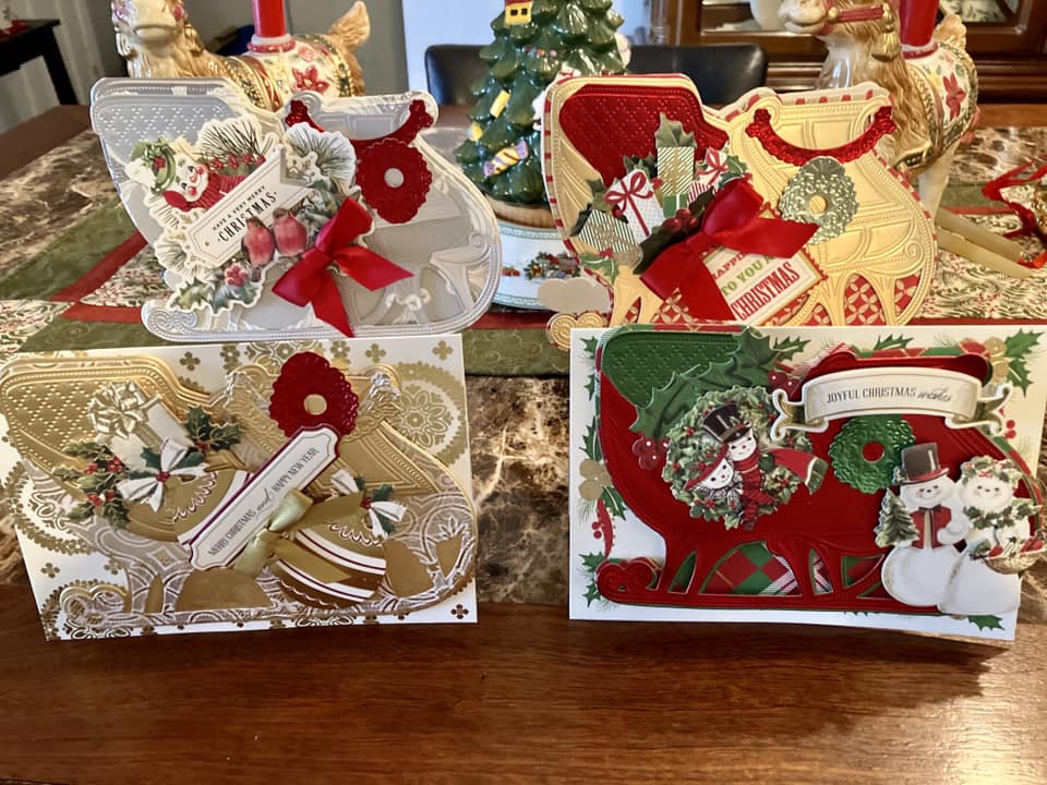 4 cards made with the 3D Sleigh Dies