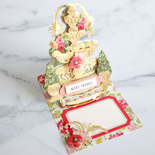 Floral and gold garden fountain easel card