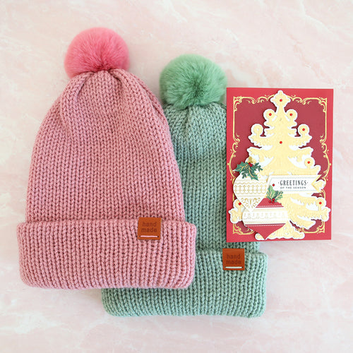 Christmas card and 2 hand woven hats