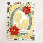 Madonna and child card with poinsettias and Christmas botanicals