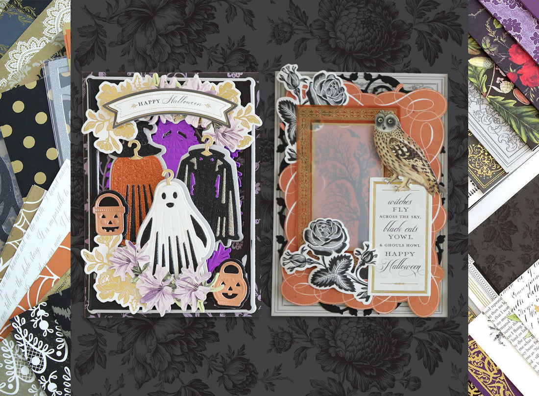 Halloween cards with ghosts, costumes and owls. 