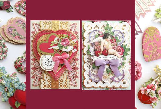 2 Valentine's Day cards with love themed embellishments