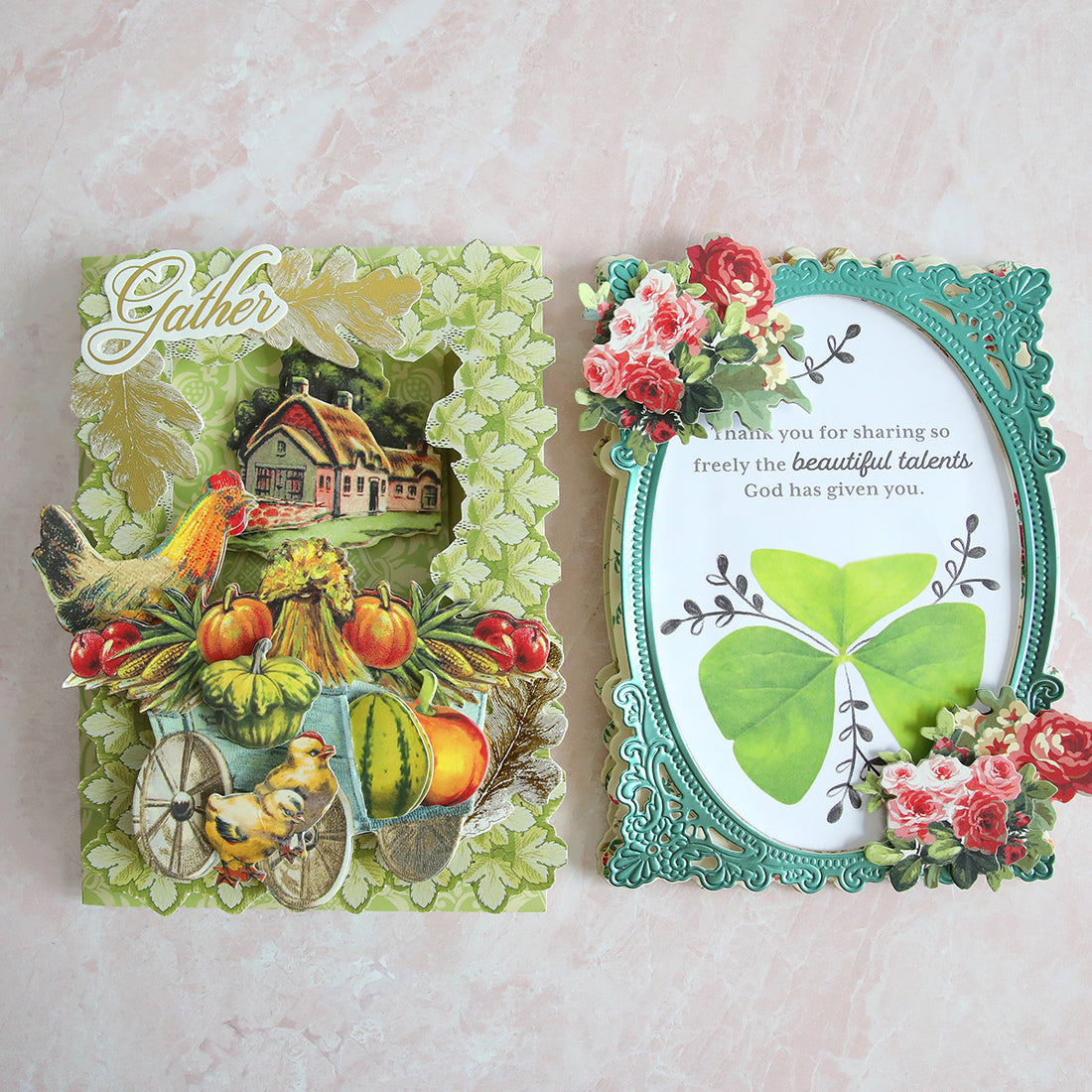 2 fall cards with harvest embellishments