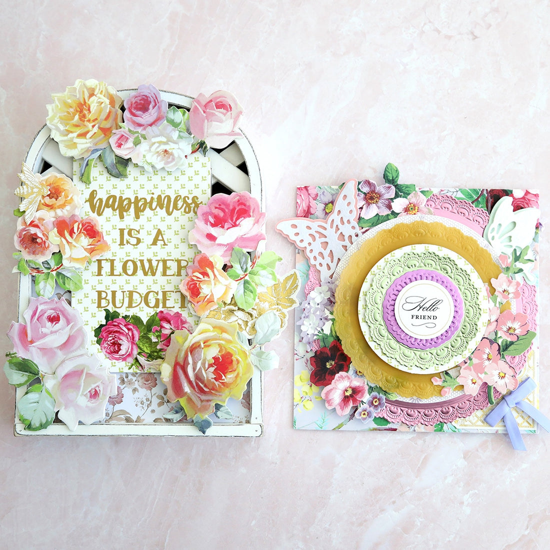 a close up of two cards with flowers on them.