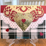 Red, gold and black and white plaid valentine