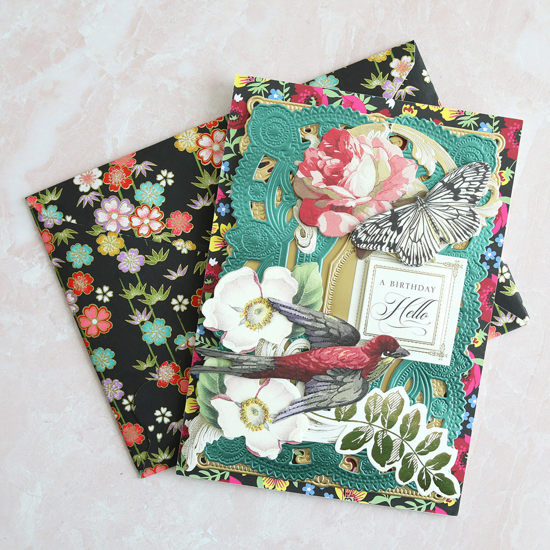 floral birthday card with coordinating envelope