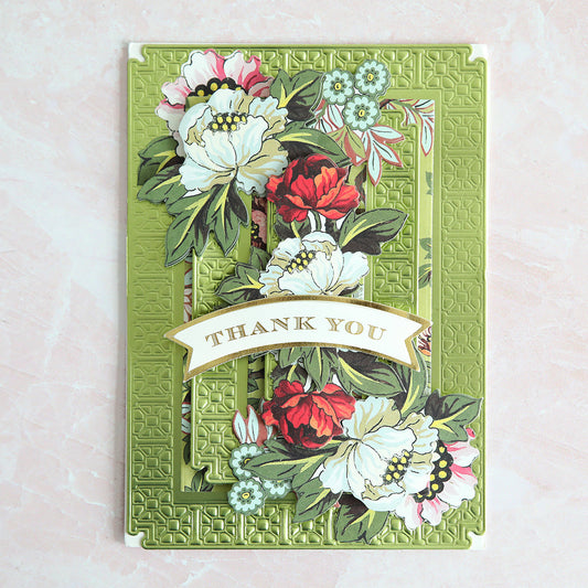 Green embossed, Lian card with thank you sentiment.