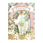 unicorn scene card with blue unicorn and patterned paper