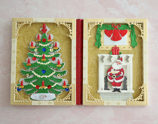 Christmas tree diorama card and fireplace