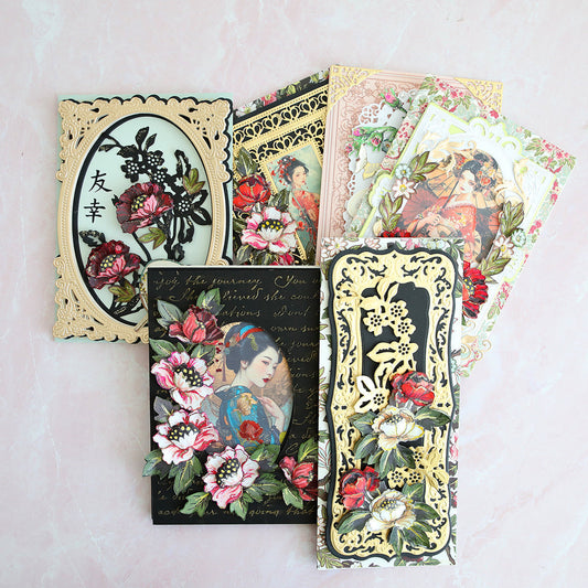 Variety of Lian cards with sculpted flowers