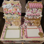 2 flower cart easel cards with flowers and awnings