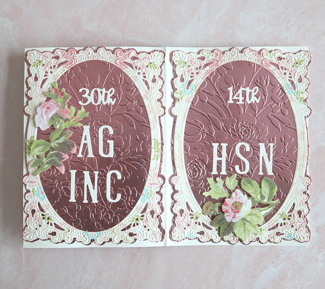 pink and white card celebrating our 30th and 14th anniversaries