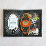 Inside of a Swing Out Die card with pumpkins, black cat and kitties