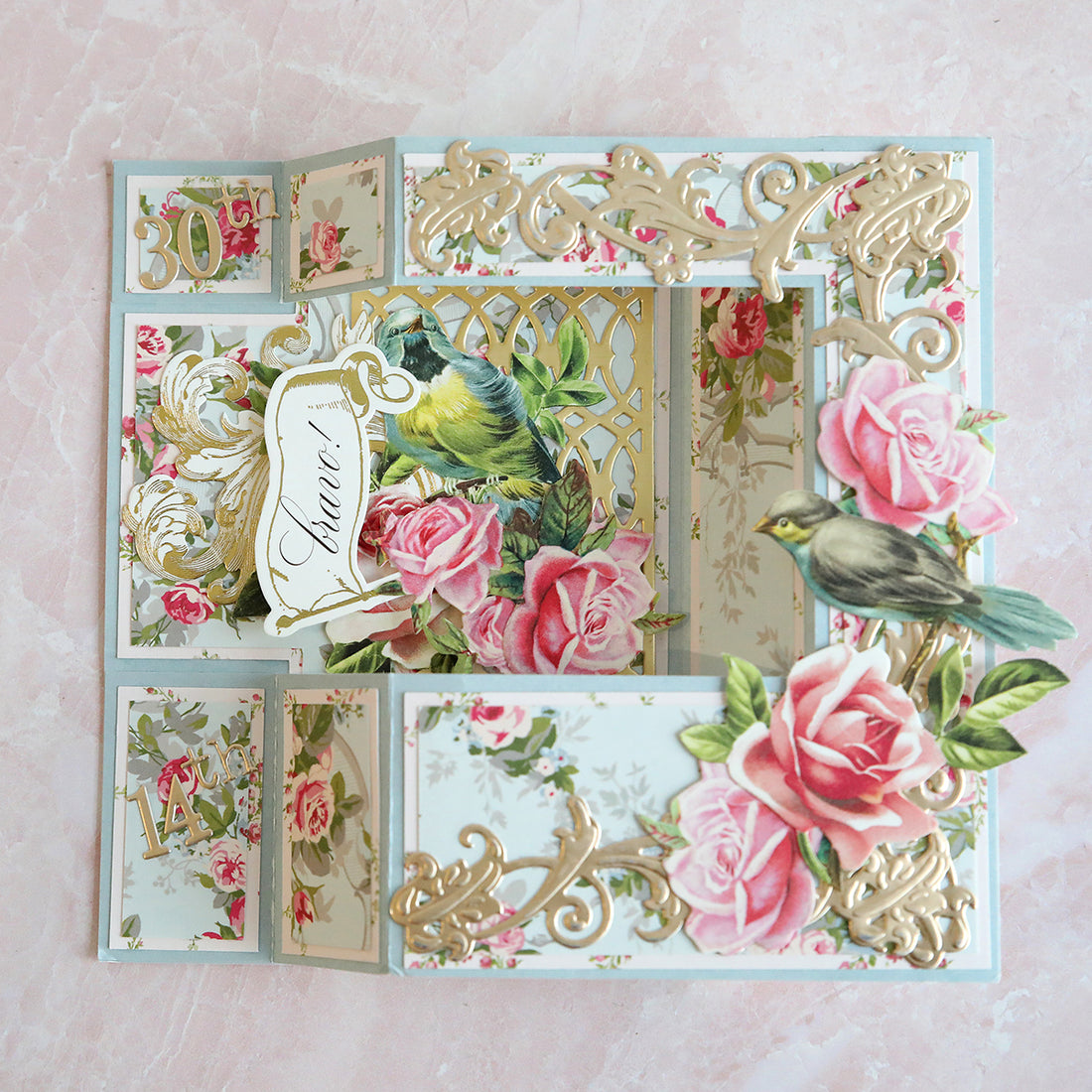 pink and blue wiper card with roses