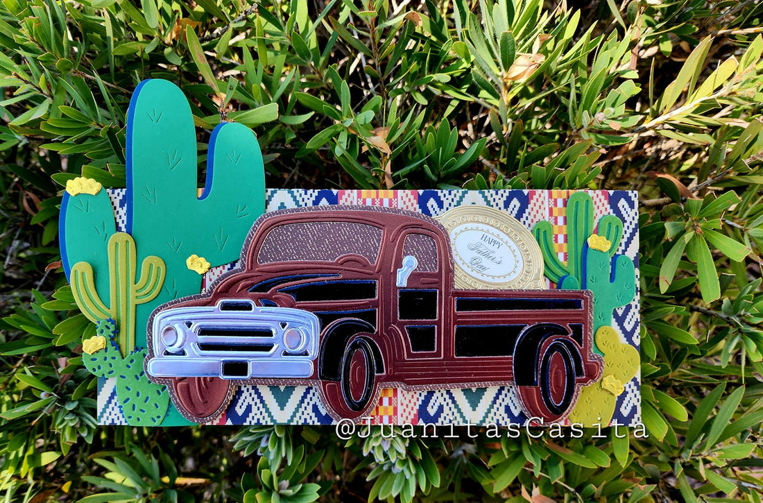 Father's Day card with Classic Truck Easel Dies and fun cacti!