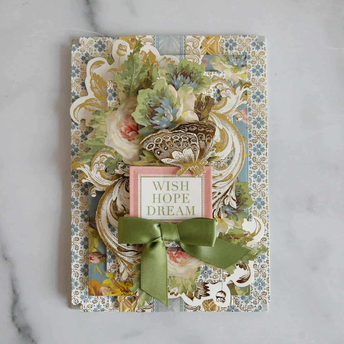 Multi-layered blue floral card with francesca