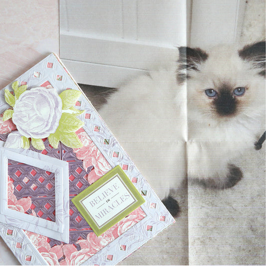 Antique Botanical Card with Cat