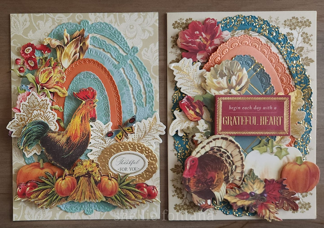 2 Thanksgiving cards with new fall embellishments