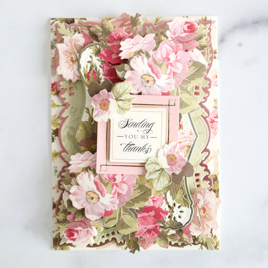 Layered pink and green rose card