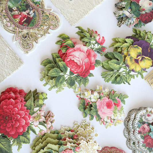 old world floral ephemera stickers