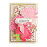 Pink card with 3 gradient pink flowers that says Thinking of You