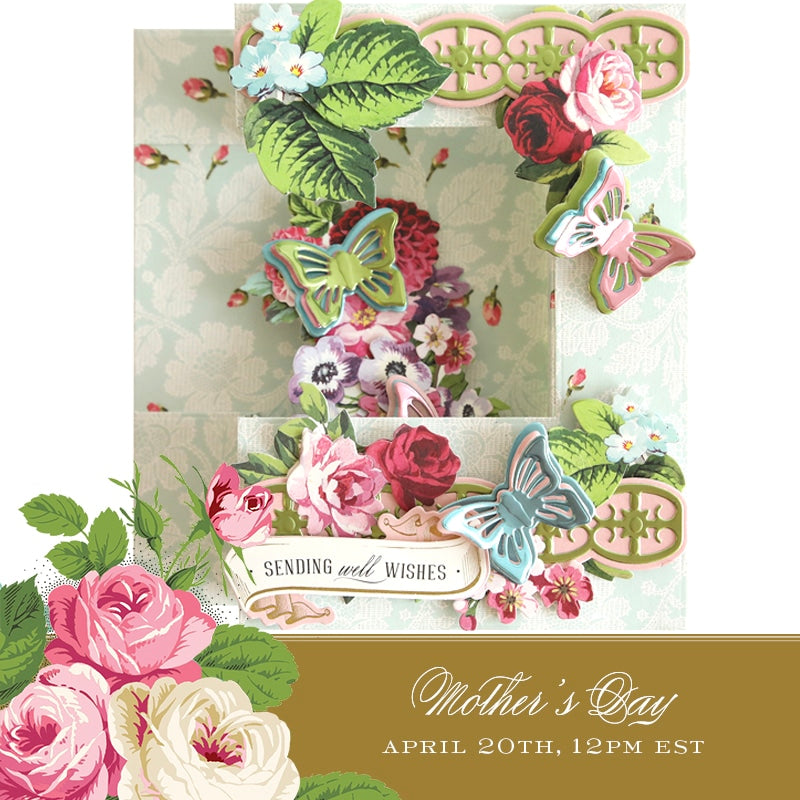 a greeting card with flowers and butterflies.