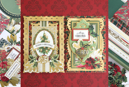 2 opulent Christmas cards with the pieces that come in Christmas Greetings Card Making Kit.