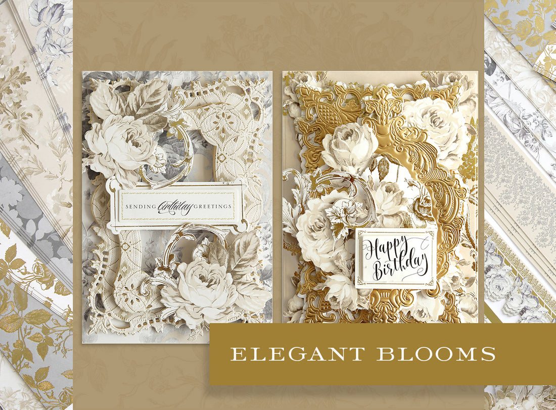 Faded Rose cards and components with the phrase Elegant Blooms