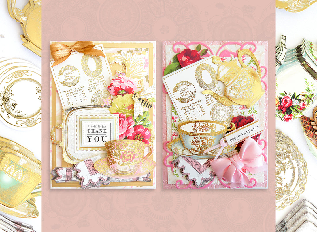 tea themed cards with tea ephemera