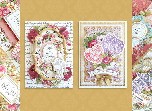 two cards surrounded by embellishments