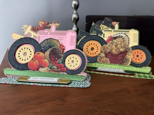 2 fall tractor easel cards for Thanksgiving