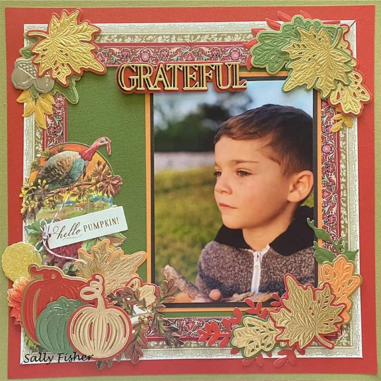 fall themed scrapbook page with photo of little boy