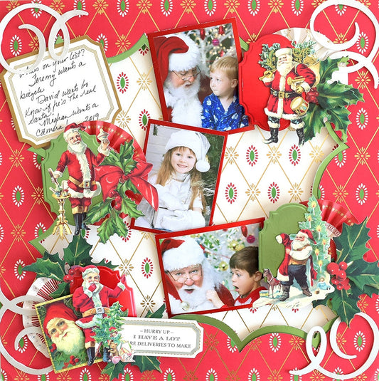 Holiday scrapbook with Santa Stickers and photos